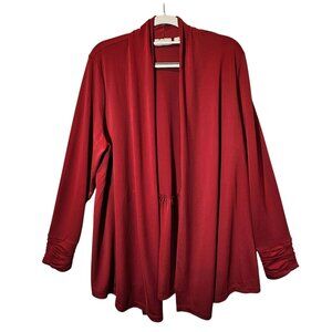 Susan Graver Premier Red  Womens L Open Cardigan Ruched Sleeves liquid silk